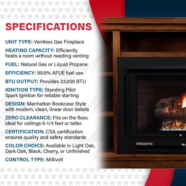 Buck Stove Gas Fireplace Dark Oak Vent Free Heating-4