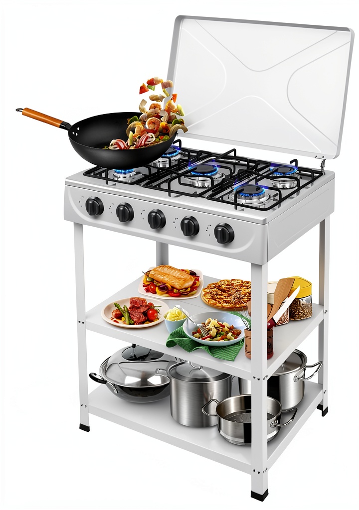 Installing ZBXGJKSY 5 Burner Gas Stove Portable Steel on a wooden desk