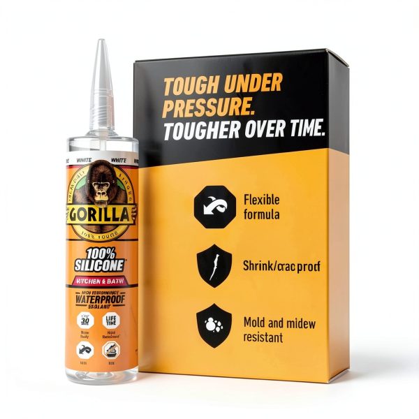 Gorilla Silicone Sealant Caulk White 10oz Waterproof 30min Water Ready-7