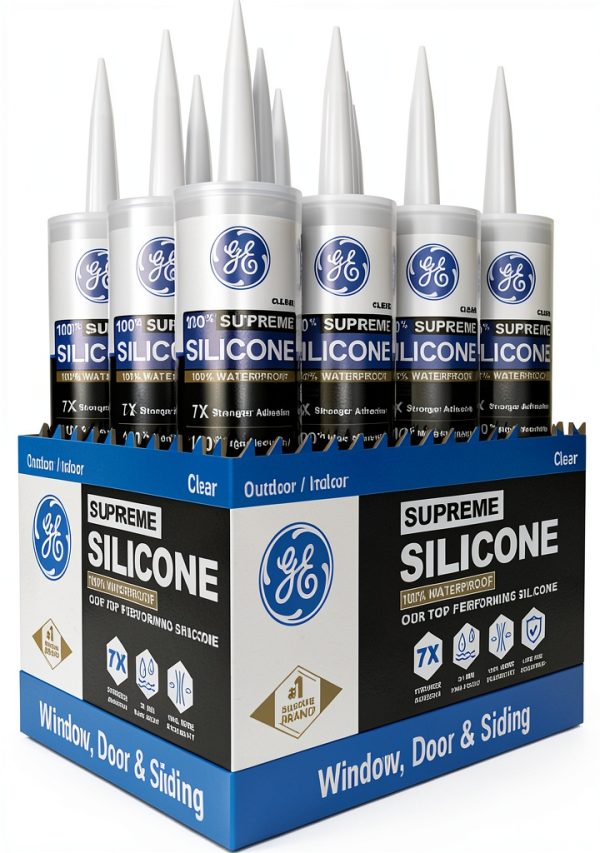 GE Supreme Silicone Caulk Clear 12 Pack 7X Strong Adhesion Waterproof-0